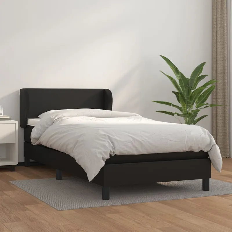 vidaXL Ramsäng med madrass svart 90×190 cm konstläder (#0393)