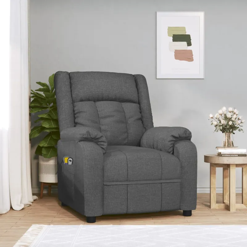 vidaXL Elektrisk massagefåtölj mörkgrå tyg (#3497)