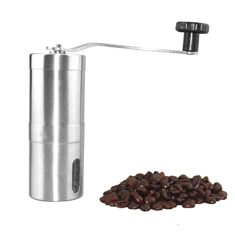 Manuell kaffekvarn Kaffebönmalning Rostfritt stål Keramisk mekanism Justerbar burr Kaffekvarn Kvarn Kaffeverktyg 1PC ( S .). silver