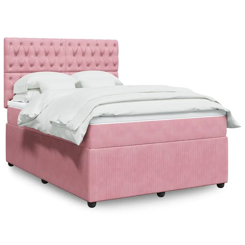 vidaXL Ramsäng med madrass rosa 140×200 cm sammet (#5510)