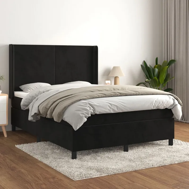 vidaXL Ramsäng med madrass svart 140×190 cm sammet