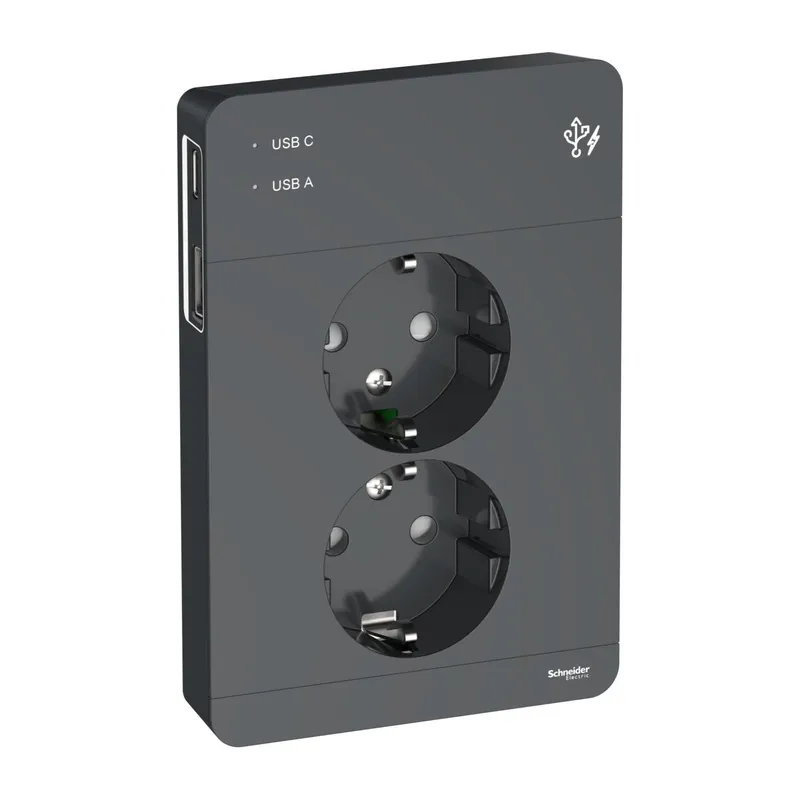 Schneider Electric Exxact Vägguttag med USB Antracit
