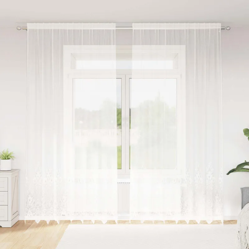 vidaXL Spetsgardin Vit 300 x 200 cm Polyester