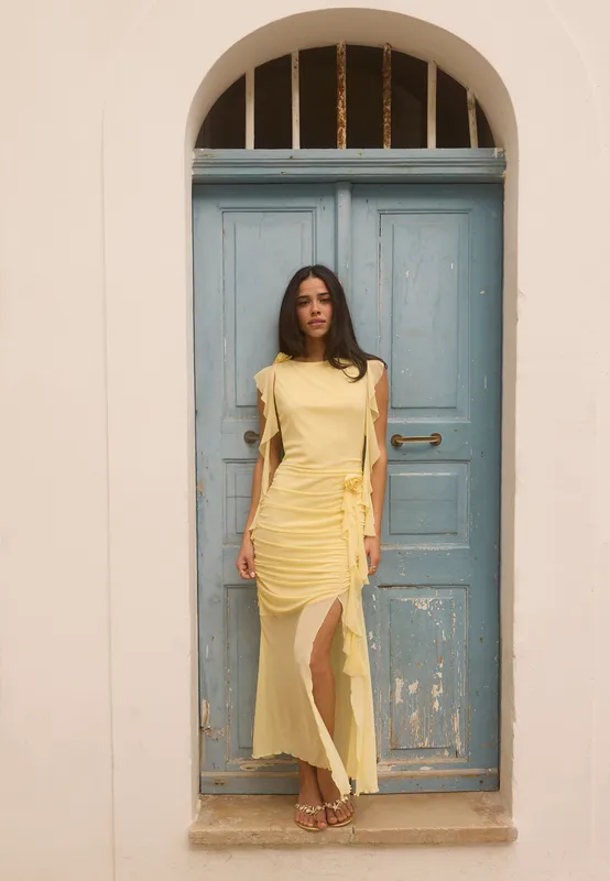 Ruched Frill Ankle Dress (#3145)