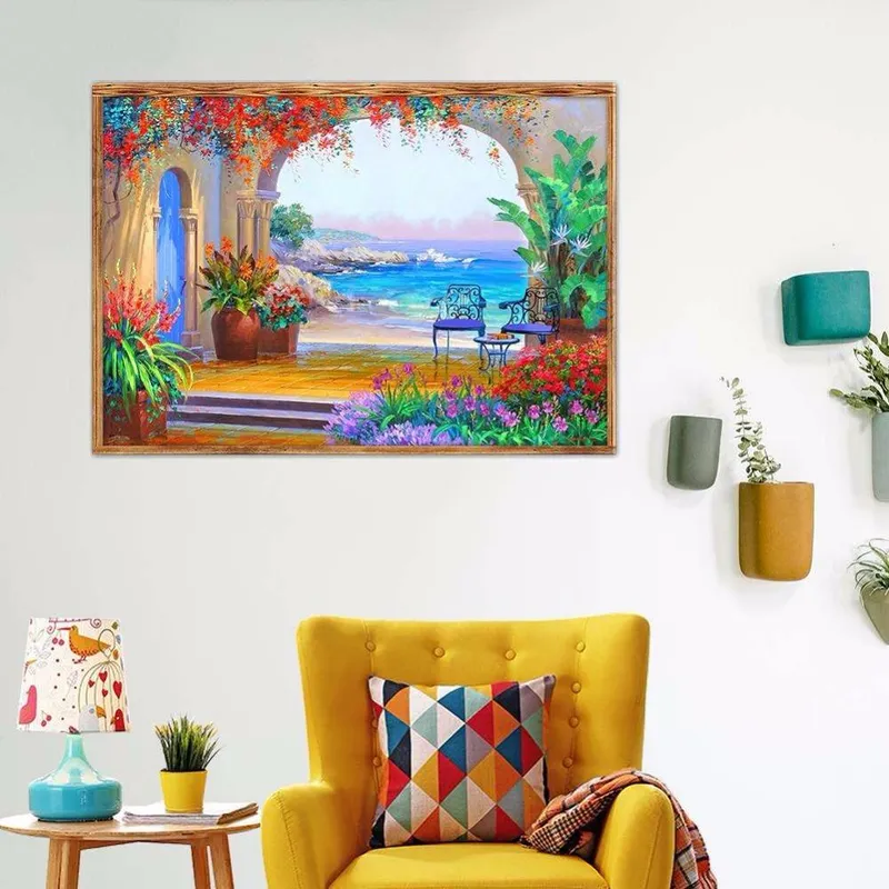 Daimond Painting Sea-Shore Garden 3D Diamond Painting Full Rhinestones Diamond Painting Brodery 20X30CM