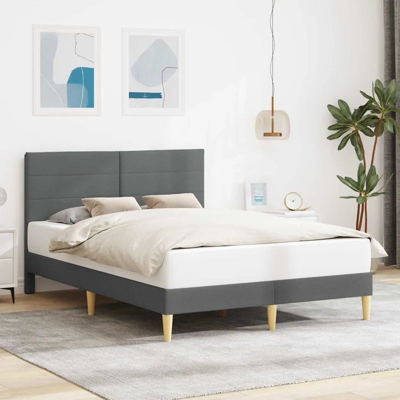 vidaXL Sängram med huvudgavel Mörkgrå 160 x 200 cm Tyg