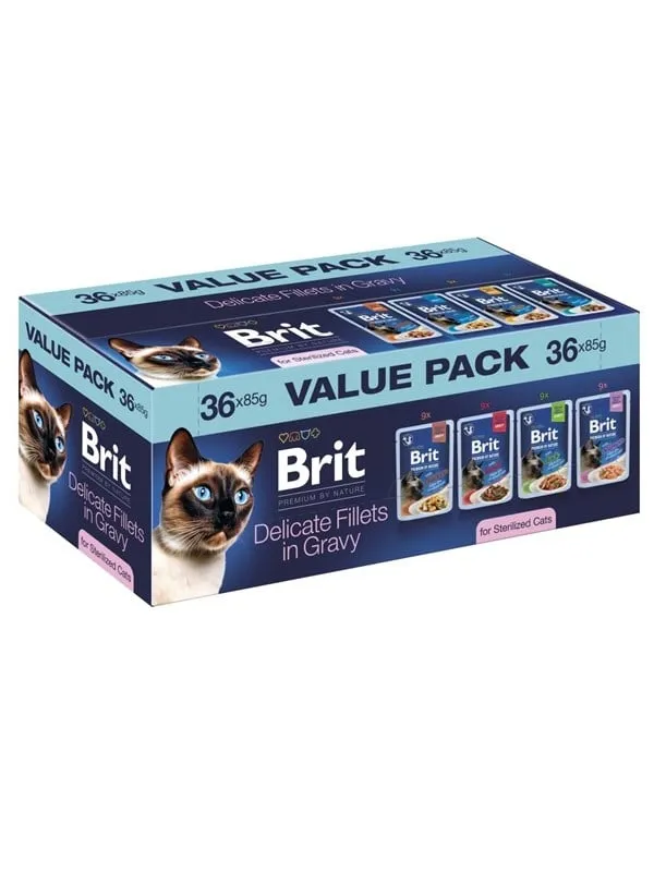Brit Premium by Nature Delikata filéer i sås Sterilised Box - våtfoder för katt - 36x85g