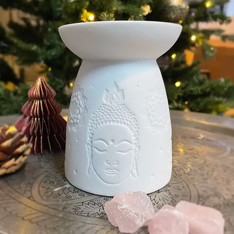 Aromalampa motiv Buddah vit 17cm