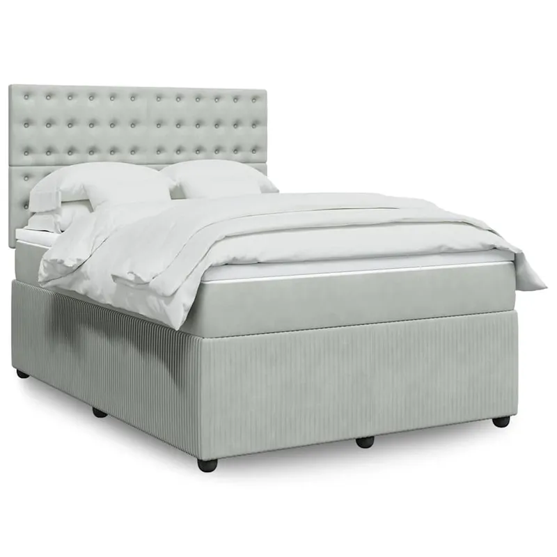 vidaXL Ramsäng med madrass ljusgrå 140×190 cm sammet (#5282)
