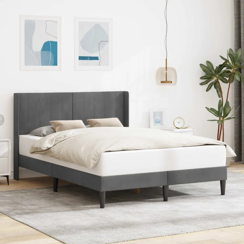 vidaXL Sängram med huvudgavel Mörkgrå 140 x 200 cm Sammet