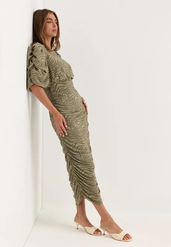 Ruched Puff Sleeve Dress (#5759)