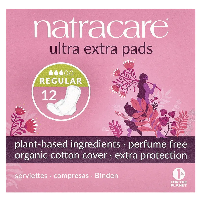 Natracare, ultra extra binda, ekologiskt bomullsskydd, vanlig, 12 stycken