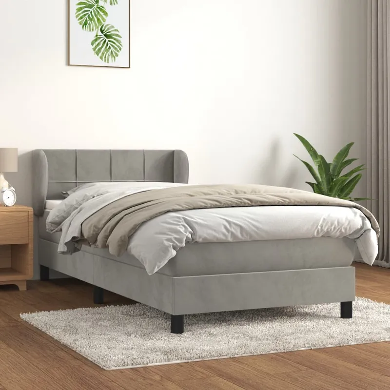 vidaXL Ramsäng med madrass ljusgrå 90×200 cm sammet (#3455)