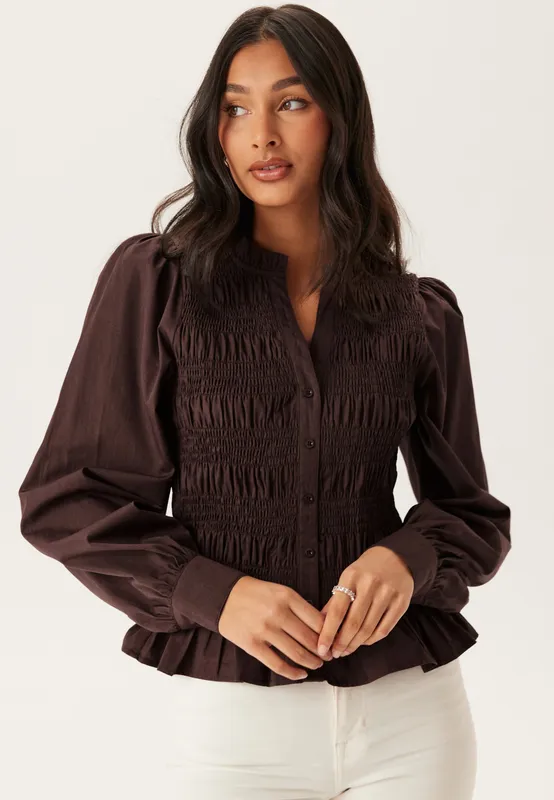V-neck Cotton Smock Blouse (#0863)