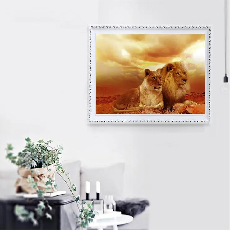 Diamond Mosaic Bild av Rhinestones Tiger med Lion Diamond Brodery Diamond Painting 20X30CM