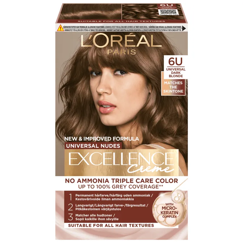 3 för 2 | L’Oréal Paris Excellence Universal Nudes Permanent Hårfärg 6U Universal Dark Blonde