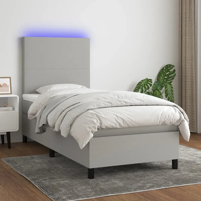 vidaXL Ramsäng med madrass & LED ljusgrå 90×200 cm tyg (#2096)