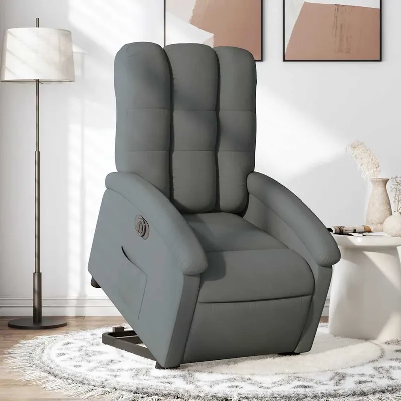 vidaXL Elektrisk reclinerfåtölj med uppresningshjälp mörkgrå tyg (#6059)