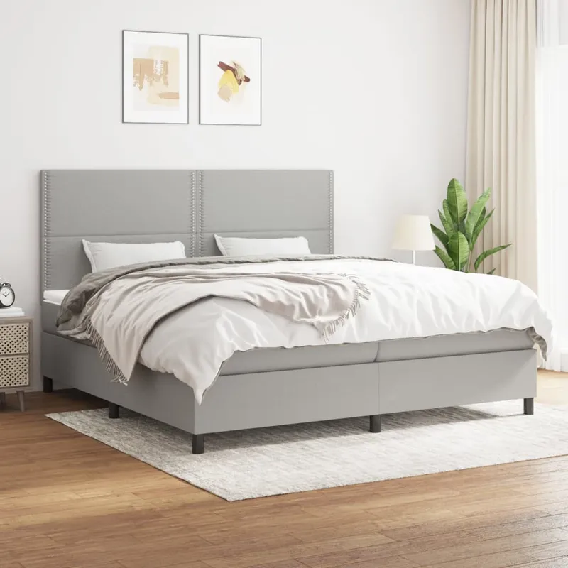 vidaXL Ramsäng med madrass ljusgrå 200×200 cm tyg (#3857)