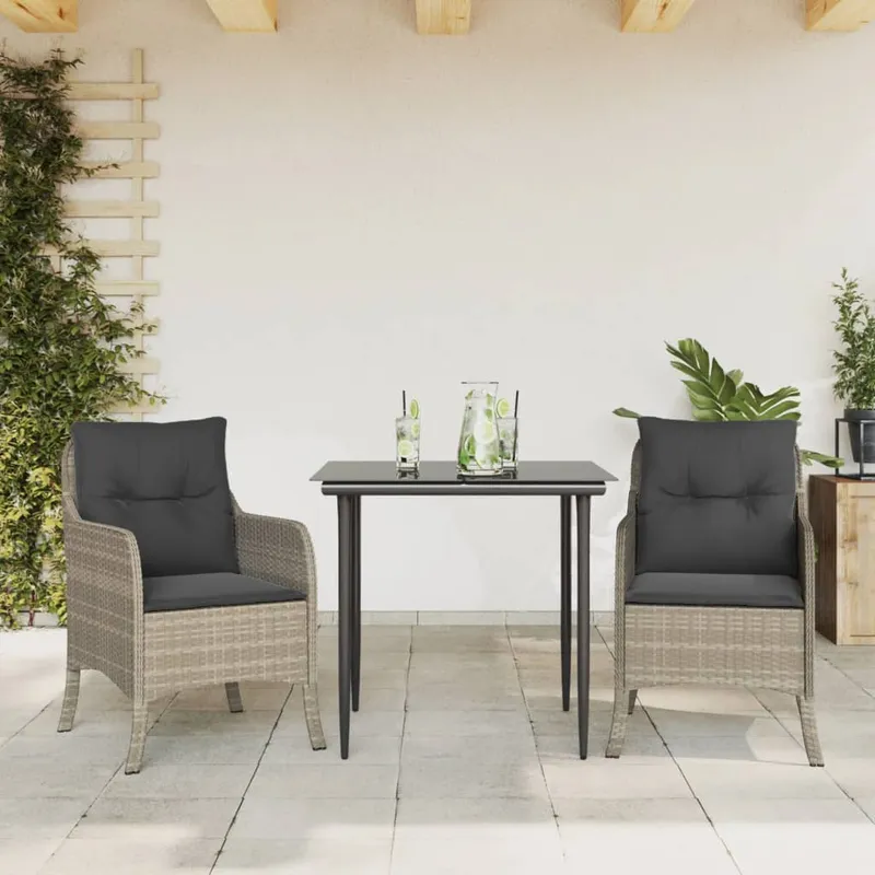 vidaXL Matgrupp för trädgården med dynor 3 delar ljusgrå konstrottning (#7239)