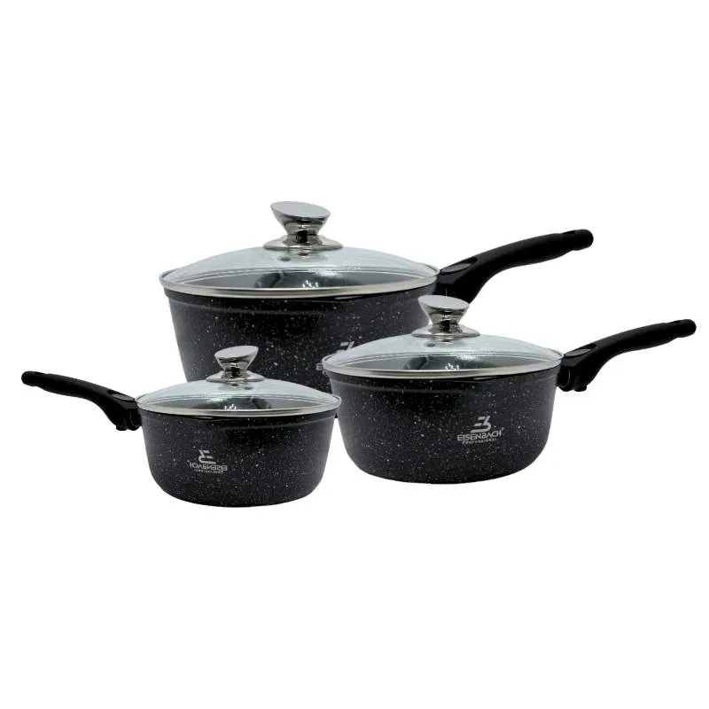 Eisenbach EB-MSP02: Greblon marmorbelagd såsgrynssats i aluminium – 16 cm, 18 cm, 20 cm