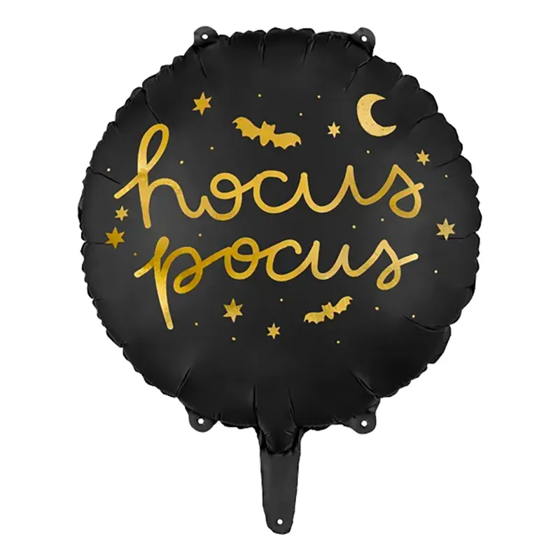 Folieballong rund med texten ”Hocus Pocus”