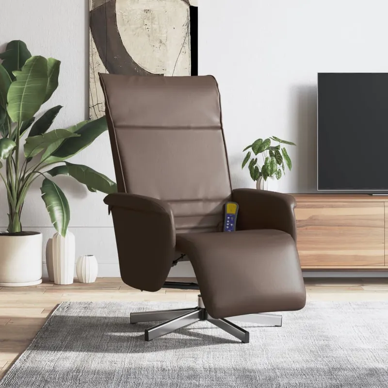 vidaXL Reclinerfåtölj med fotstöd brun konstläder (#4326)