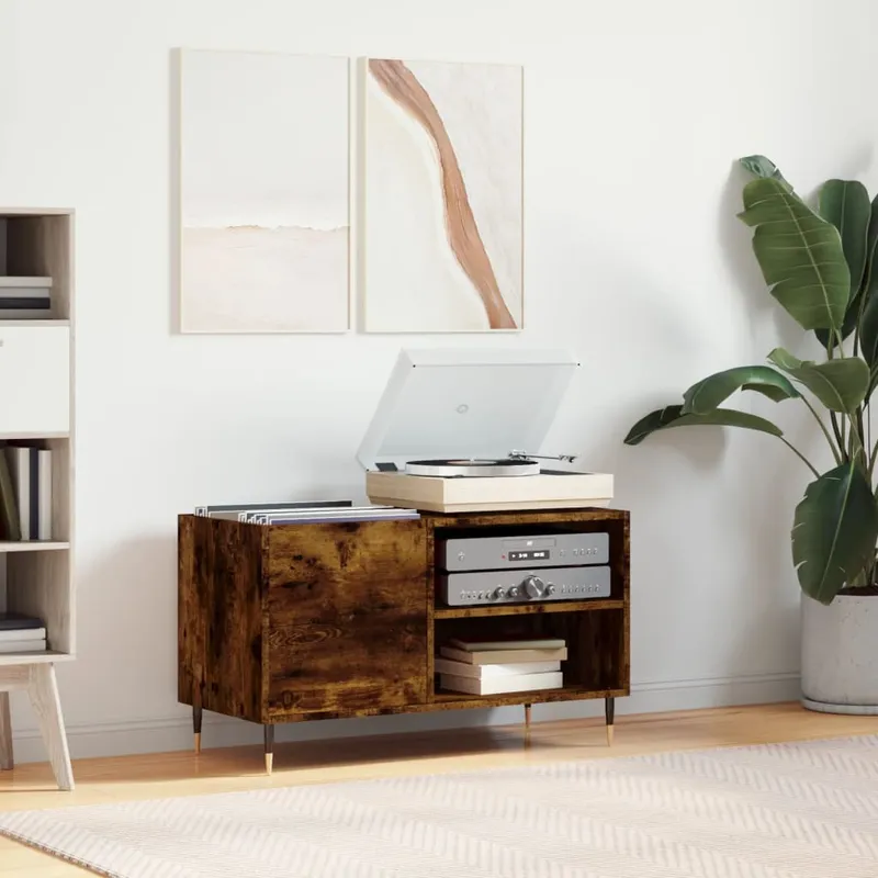 vidaXL Stereobänk rökfärgad ek 85x38x48 cm konstruerat trä