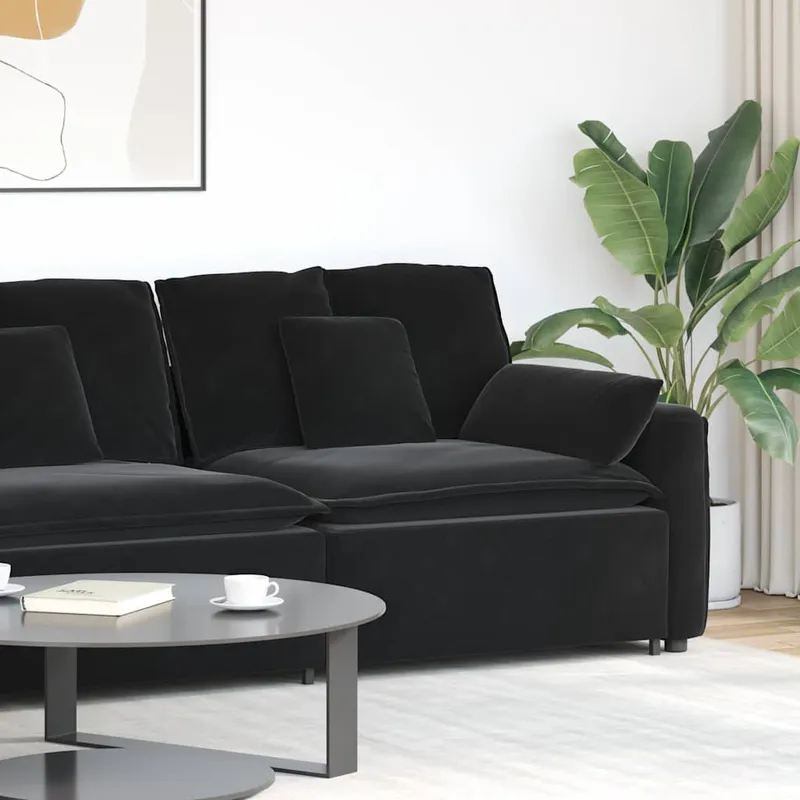 vidaXL Modulär soffa armstödsändmodul med dynor svart 100 cm