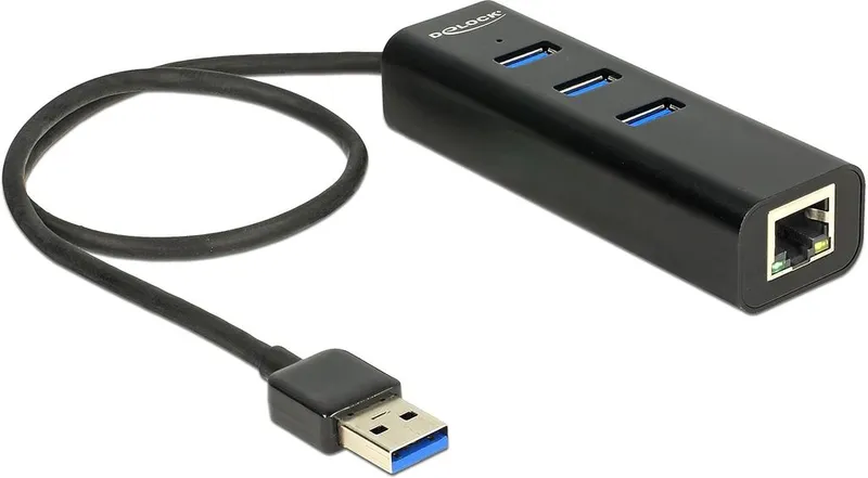 Delock USB-A-hubb 3x USB-A-portar + 1x RJ45-port Gigabit LAN 10/100/1000 Mbps