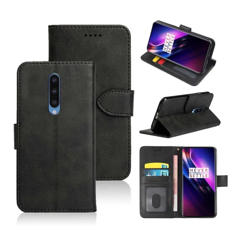 OnePlus 8 Plånboksfodral Läder Skinn Fodral Svart
