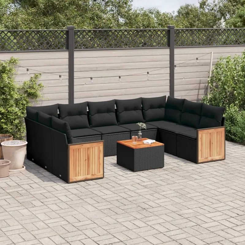 vidaXL Loungegrupp 10 delar med svarta dynor konstrotting (#9259)