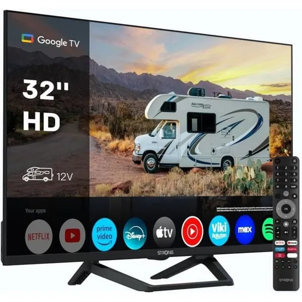 Strong 32″ TV LED 720p High Dynamic Range 10 (HDR10) HD 12V GOOGLE TV Central Stand | HDR 10