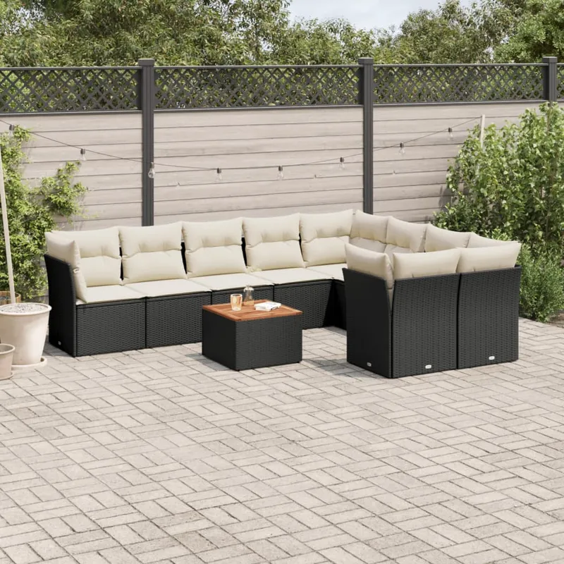 vidaXL Loungegrupp 10 delar med svarta dynor konstrotting (#6790)