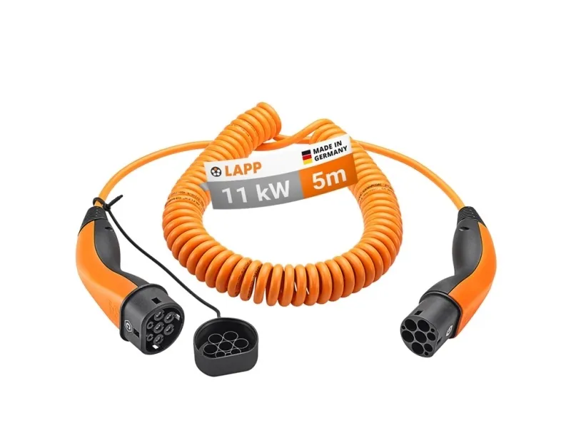 LAPP MOBILITY Spiral laddkabel Typ 2, upp till 11 kW, m, orange (5555936025) 20 A, 3-fas, för laddning av hybrid- och elbilar med Typ 2-anslutning