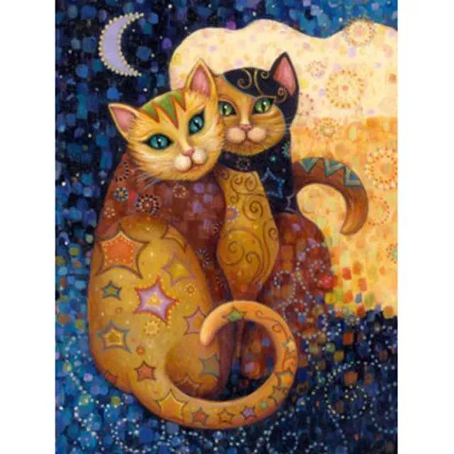 5D Gör-det-själv-diamantmålning Akvarell Kattbilder Runda broderier Djur Mosaikkonst av strass Handarbete Dekor Hem 20X30CM (#0871)