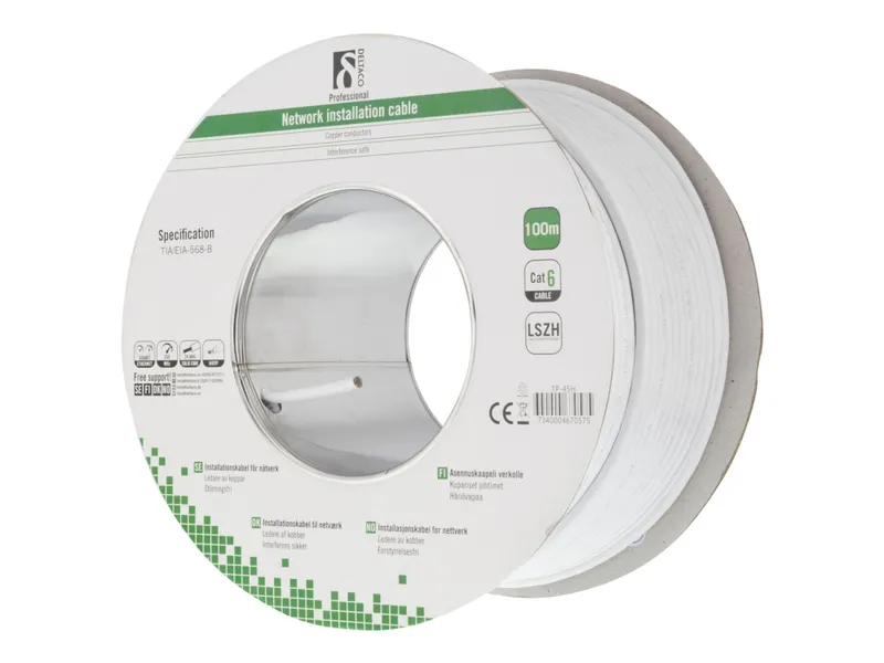 DELTACO UTP installationskabel, Cat6, LSZH, 100m, vit