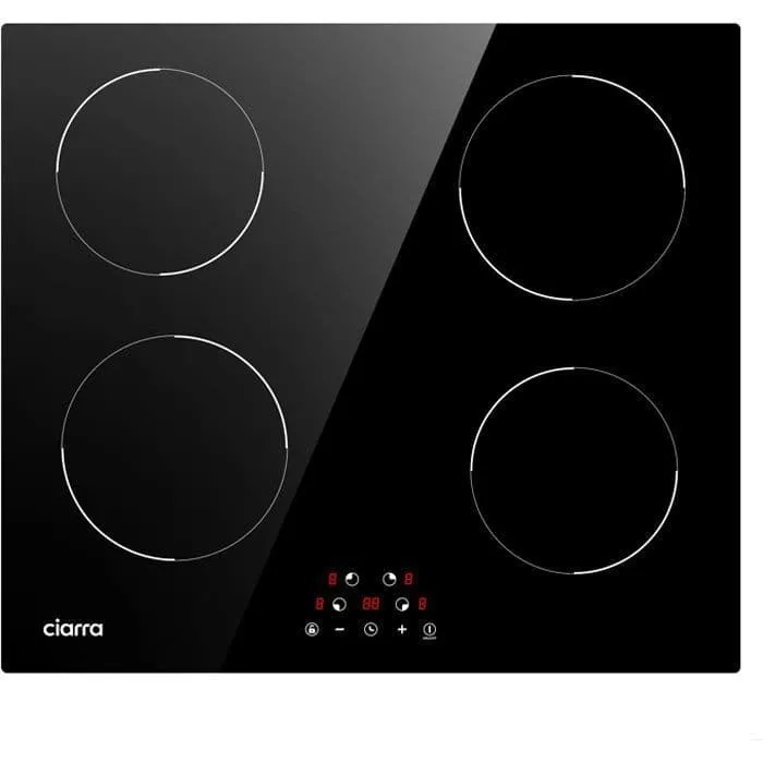 Ciarra Induktionshäll 59cm 6000W 4 Brännare Sensitive Touch Auto-Off Timer Svart