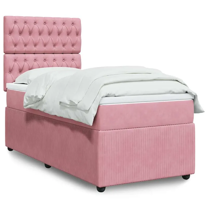 vidaXL Ramsäng med madrass rosa 100×200 cm sammet (#4551)