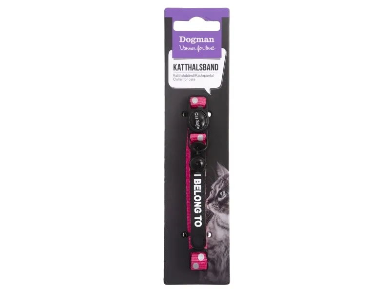 Dogman Reflekterande katthalsband med säkerhetslås och bjällra Rosa 10mmx20-30cm