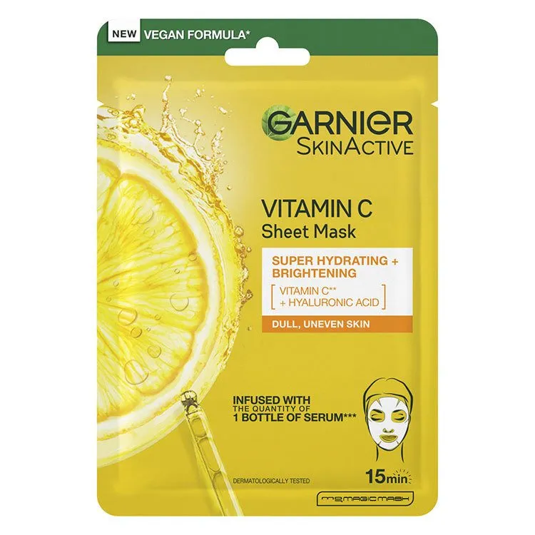 Garnier SkinActive Vitamin C* Brightening + Glow Boosting Serum Sheet Mask for Dull & Uneven Skin 28 g