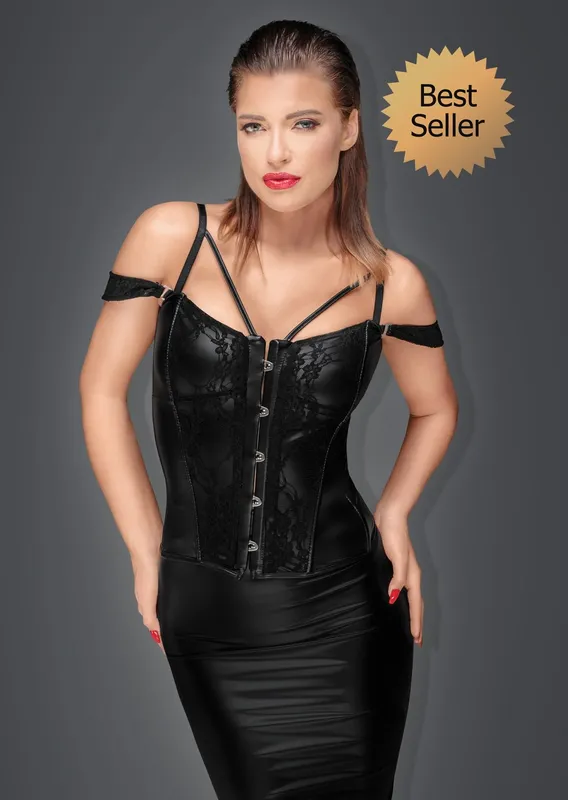 Noir Corset with lace and Power Wetlook (#0940)