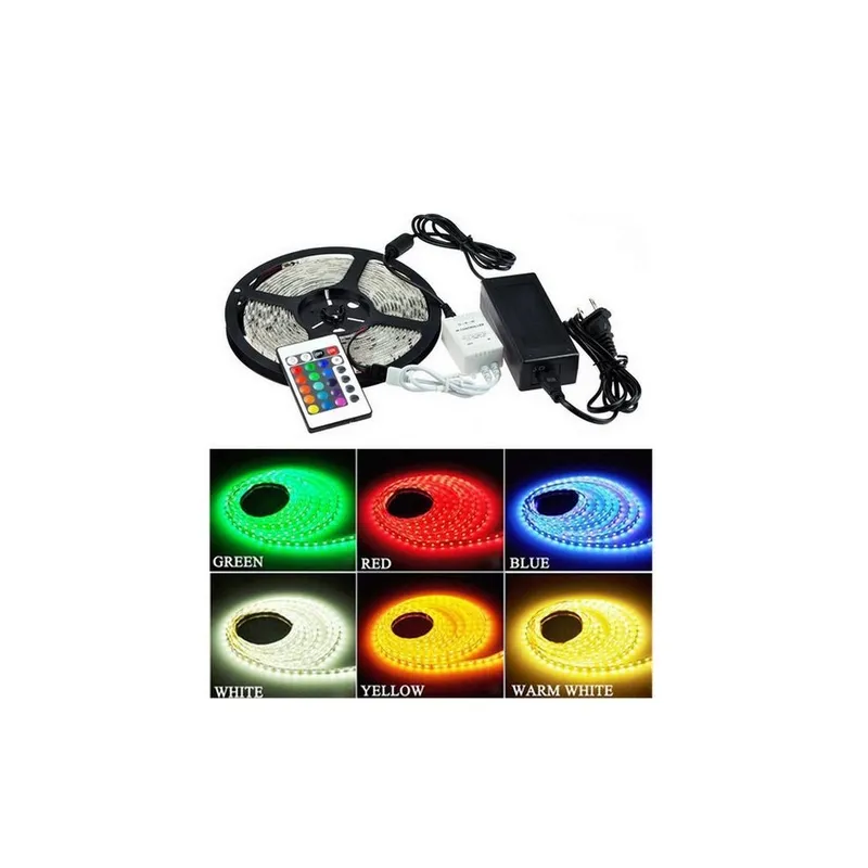 RGB -set: 5m LED remsa, 60 LED, 7W/m, kontroller och transformator