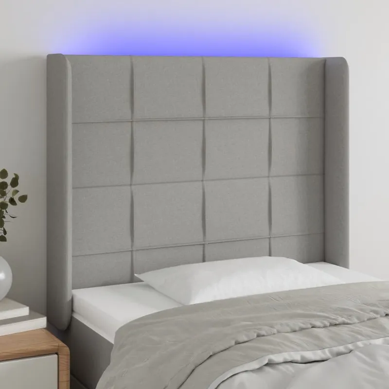 vidaXL Sänggavel LED ljusgrå 83x16x118/128 cm tyg (#6665)