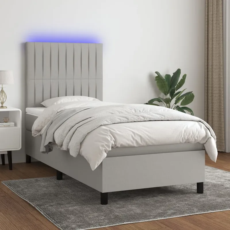 vidaXL Ramsäng med madrass & LED ljusgrå 90×200 cm tyg (#5295)