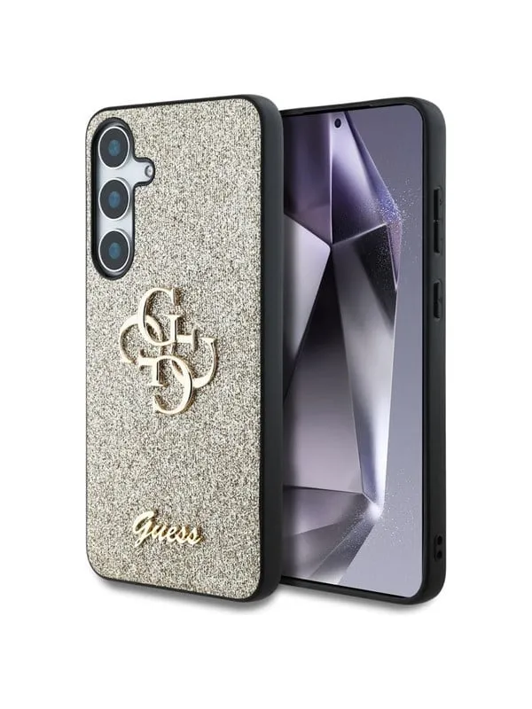 Guess Mobilskal till Galaxy S25 Fixed Glitter Big 4G Metal Logo - Guld