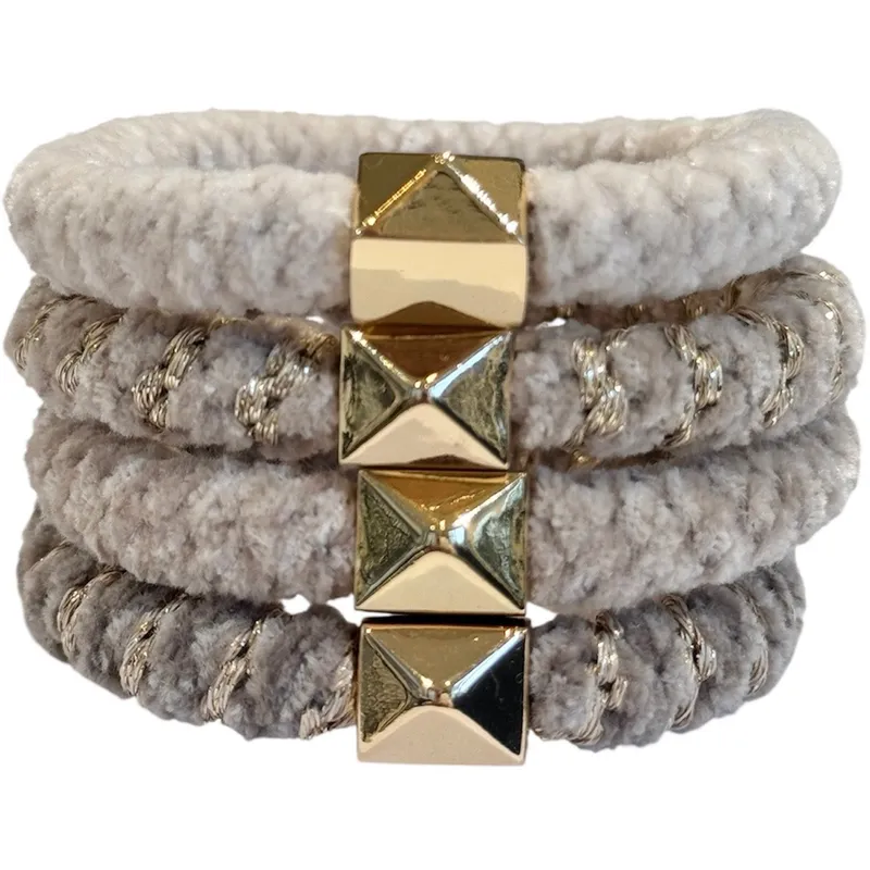 Dark Fluffy Fat Hair Tie Sand Mix W/Gold – 4 pcs