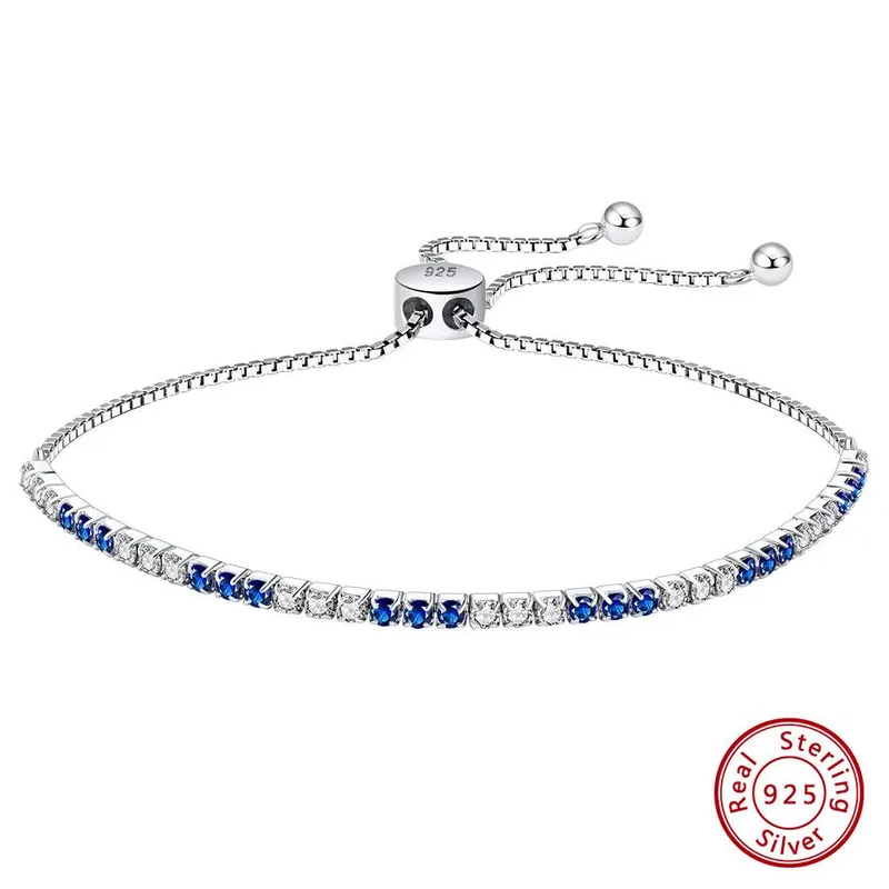 S925 Sterling Sølv Armbånd Blå Tennislenke 925