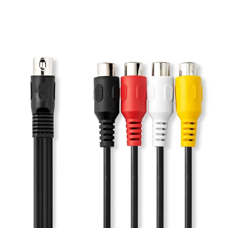 DIN ljudkabel | DIN 5-Pin Hane | 4x RCA, Hona | Nickelplaterad | 0.20 m | Rund | PVC | Svart | Label