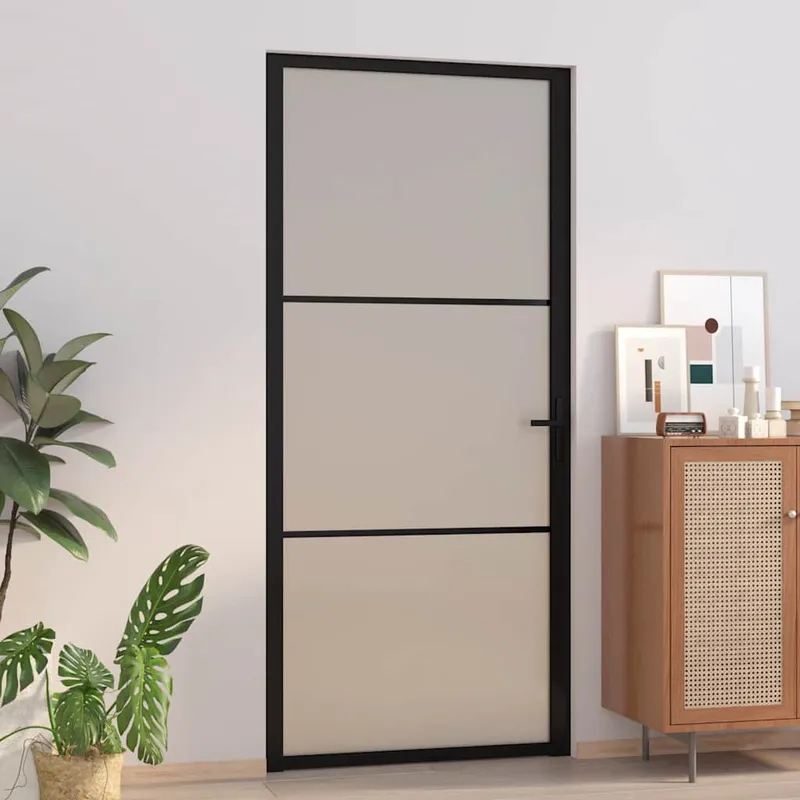 vidaXL Innerdörr 93×201,5 cm svart matt glas och aluminium